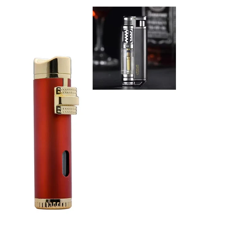 New Cigar Lighter Windproof Mini Pocket 3 Jet Torch Blue Flame Butane Gas Torch Cigarette Lighters Cigar Accessories with Needle