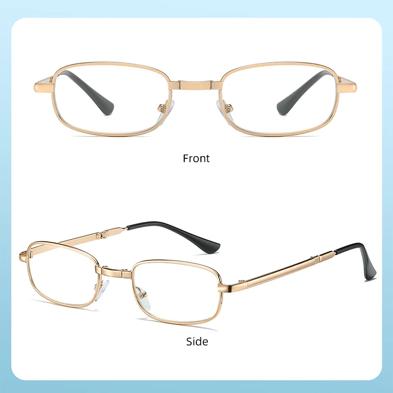 Foldable metal glasses, gold framed anti blue light presbyopia glasses, portable men's and women's business casual glasses