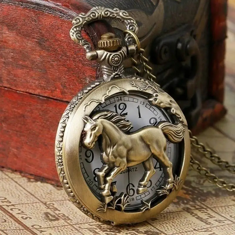 Cute Horse Pocket Watch Hollow Style Vintage Elegant Pocketwatch With Chain Animal Masculino Relogio Exquisite Clock Retro Gift