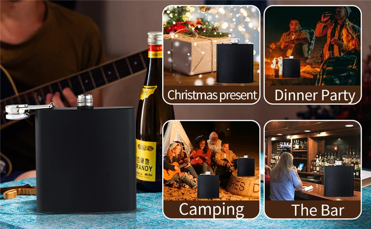 Camping Hip Flask 6 7 8oz Stainless Steel Black Hip Flask Set Leakproof Hip Flask with Funnel Alcohol Drinking Flask JT470
