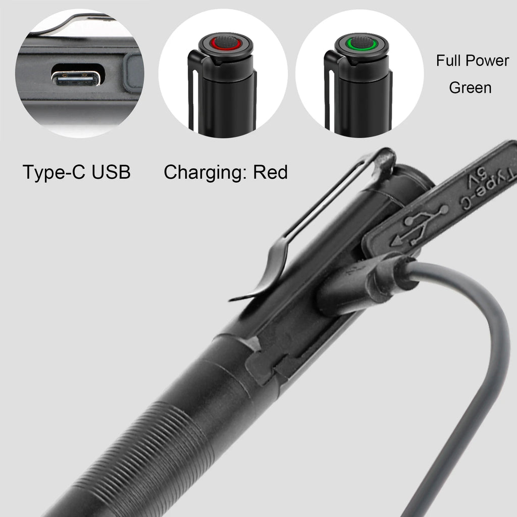 USB Rechargeable Mini Flashlights Clip Pocket Medical Penlight Waterproof Zoomable LED Torch Light