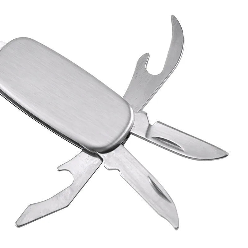 1pc 4-In-1 Stainless Steel Multifunctional Folding Tool Camping Outdoor Activities Mini Military Knife Key Buckle Tactics Picnic