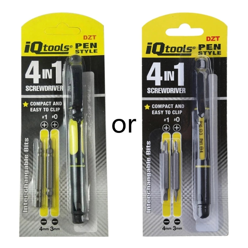 Pen Shape Pocket Mini Screwdriver with 4 Double End Bits Repair Tools Kit Flat Head Cross Head Screwdriver Tools