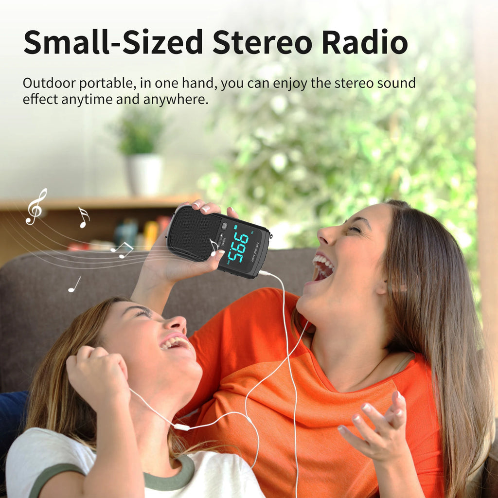 New Mini AM/FM Portable Radios Pocket Receiver Stereo Speaker Rechargeable Radio with Alarm Clock for Outdoor Weather Broadcast
