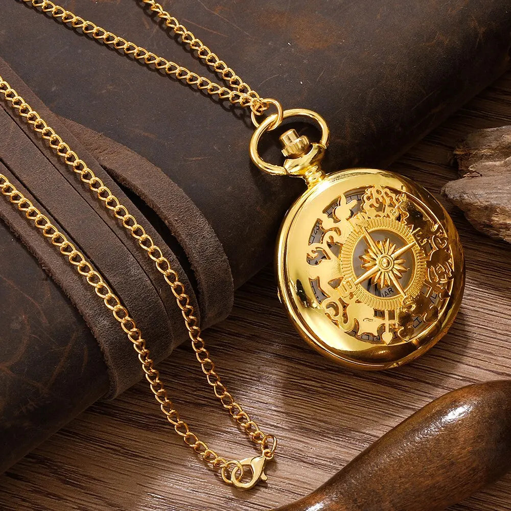 Gold pocket watch, outdoor hiking and adventure equipment, flip compass pocket watch