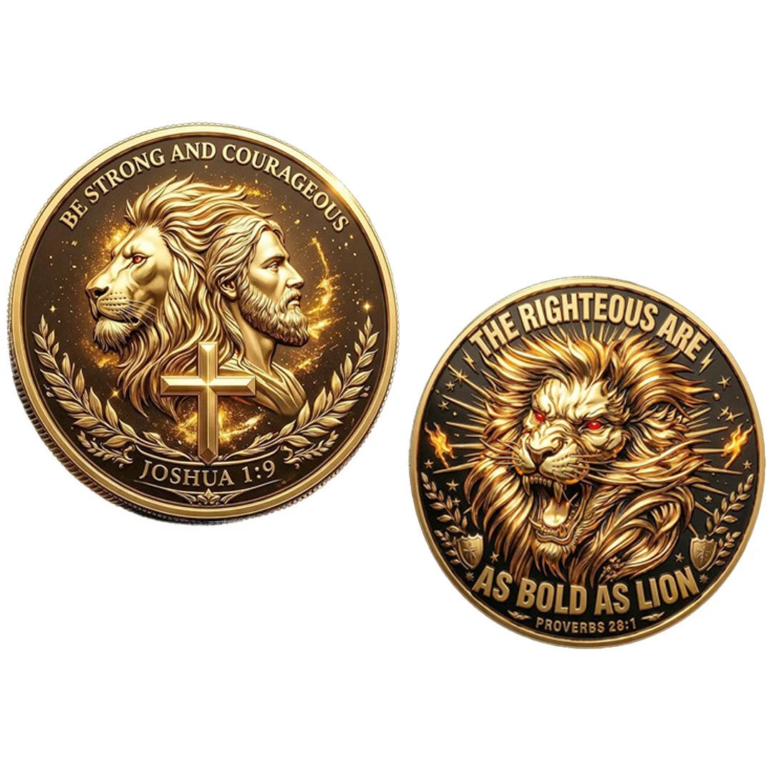 Be Strong and Courageous Joshua 1:9 Gold Plated Collection Coin As Bold As Lion Jesus Cross Souvenir Coin
