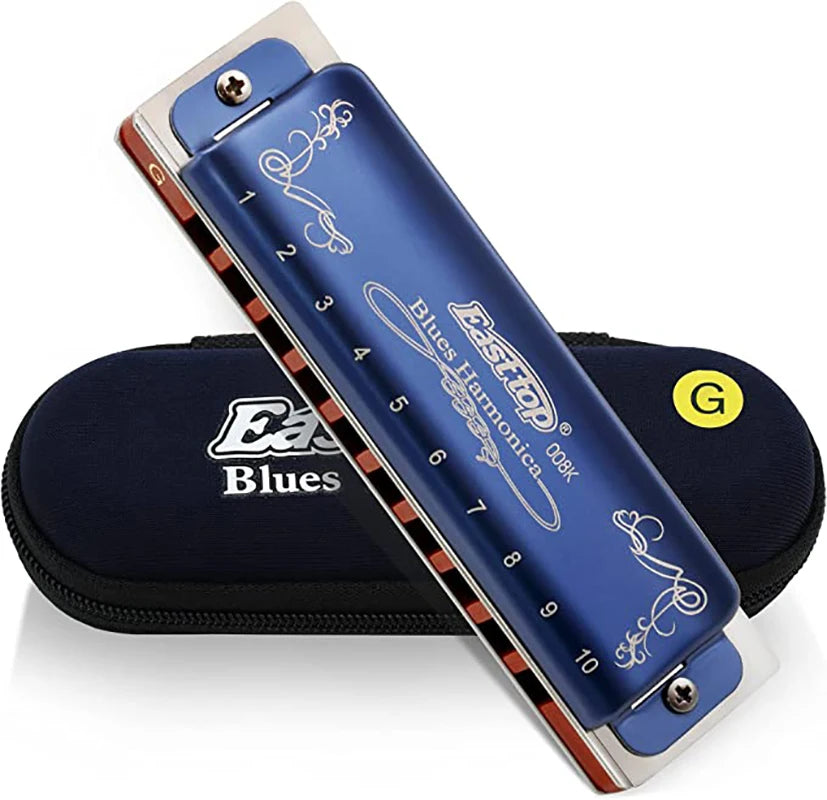 Harmonica 008K Blues Harp Mouth Organ10 Holes 20 Tones Diatonic Blues Harmonica with Blue Case, Top Grade Harmonica