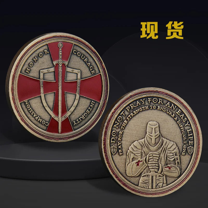 Knight Templar Challenge Coin Red Cross Crusaders Medal Creed Token in Capsule Honor Badge Commemorative Coin