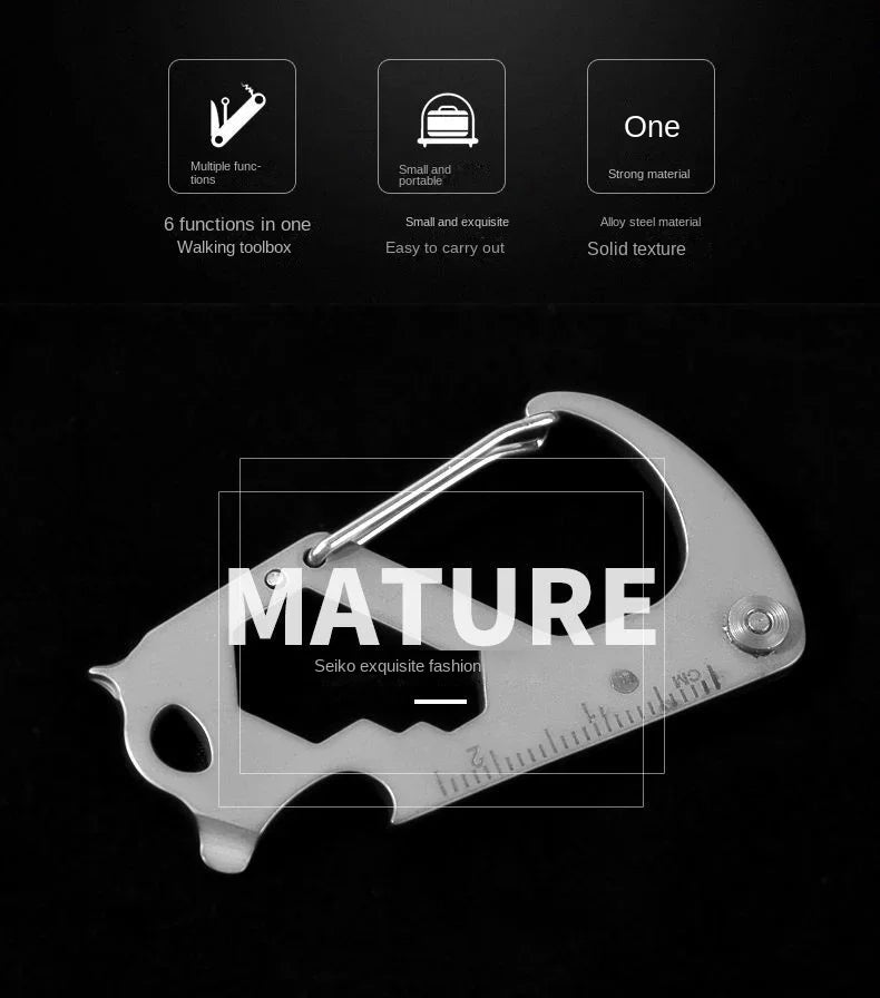 Stainless Steel 6-in-1 EDC Car Keychain – Knife, Bottle Opener & Multi-Bit Screwdriver