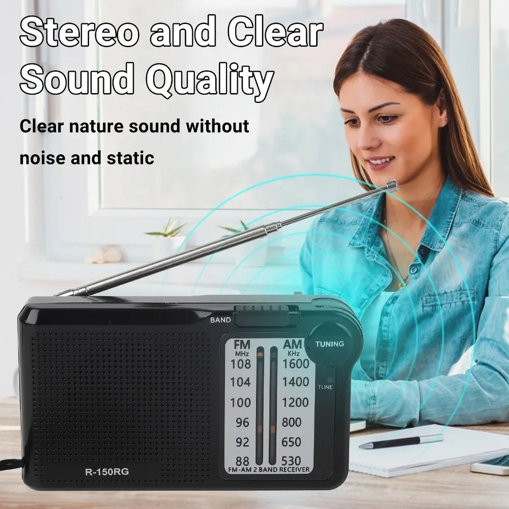 Pointer Radio 150RG AM/FM Radio Rechargeable Two Band Receive Pocket Radio Headphone Jack Mini Small Radio Indoor Use