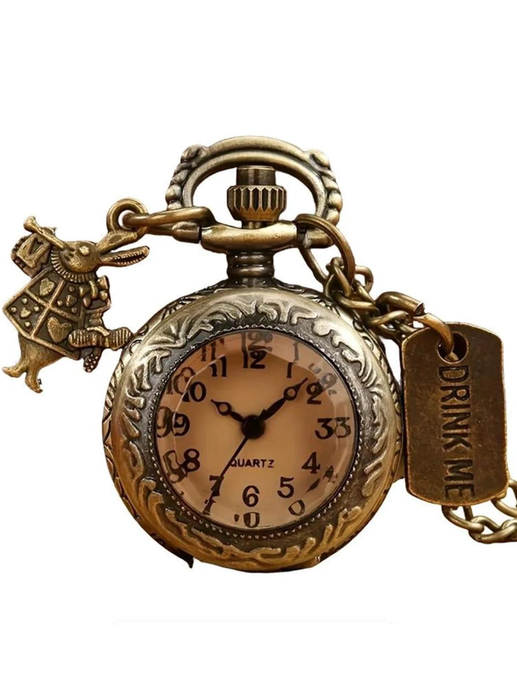 Vintage brown glass classical flip pocket watch, quartz carved small pocket watch