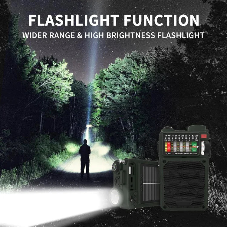 R11 Noaa Weather Radio Wireless Bluetooth Speakers Solar 4000mAh Self Powered Hand Crank Survival Wind Up AM/FM/SW/WB Band Radio