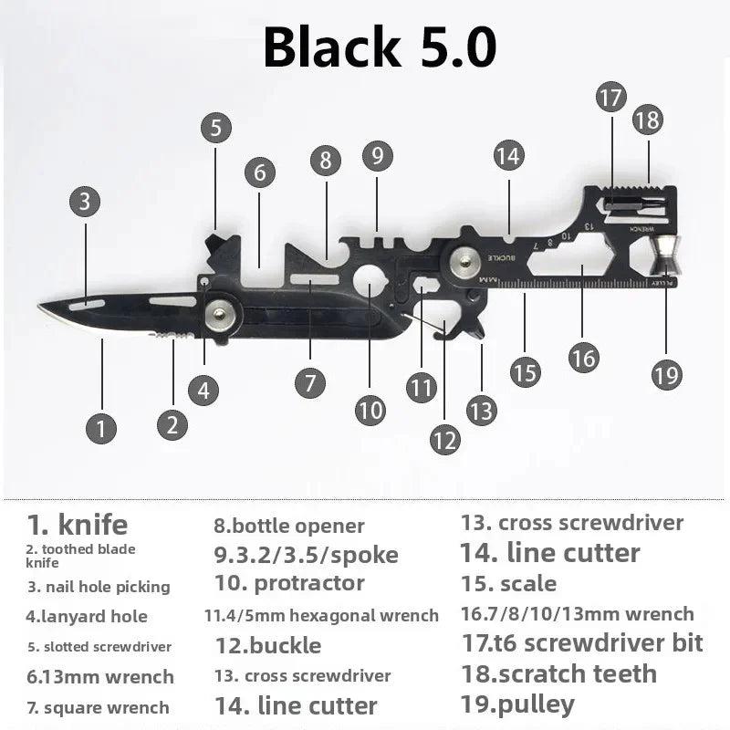 Multi functional knife tool card EDC outdoor survival folding wrench tool knife stainless steel combination knife card