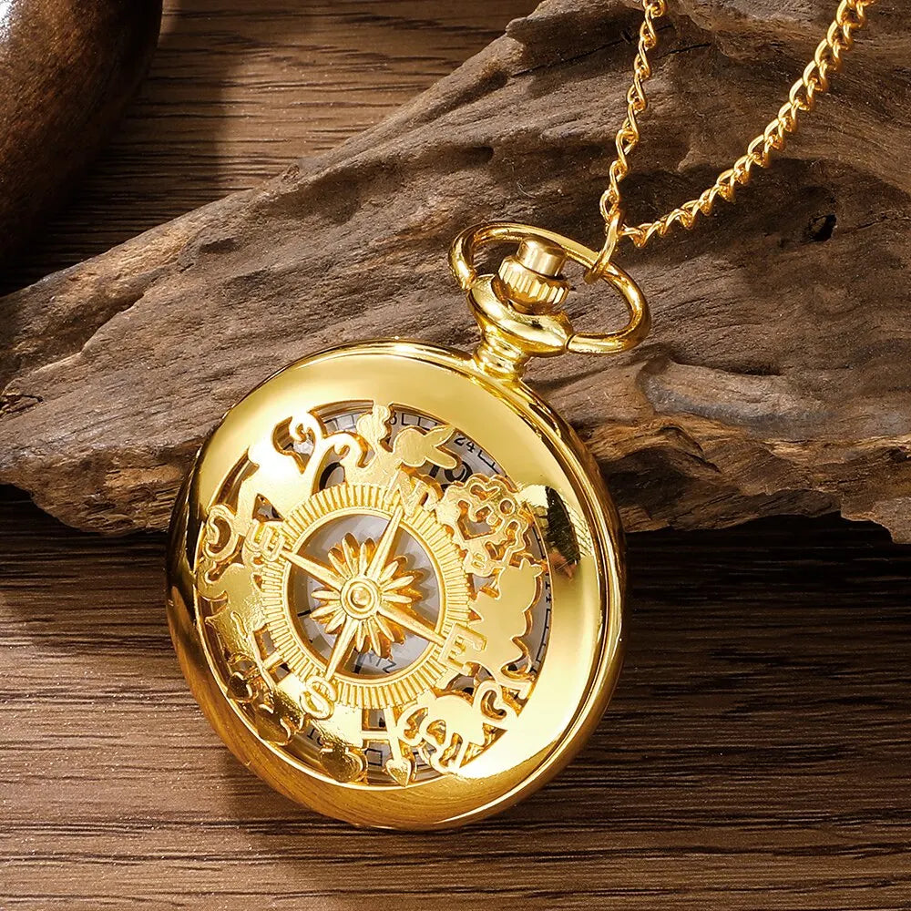 Gold pocket watch, outdoor hiking and adventure equipment, flip compass pocket watch