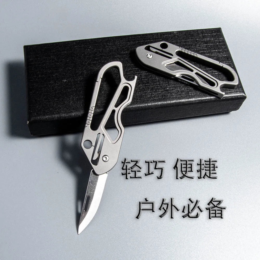 Titanium Alloy Keychain Folding Knife Multifunctional EDC Pocket Cutter With Bottle Opener Portable Outdoor Daily Carry Tool