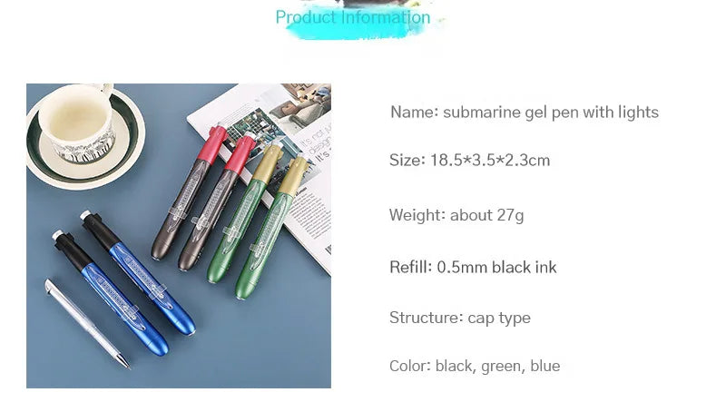 Creative Simulation Submarine Gel Pen 0.5mm Black Ink Spaceship Neutral Pens Children's Fun Toy Smooth Writing School Stationery