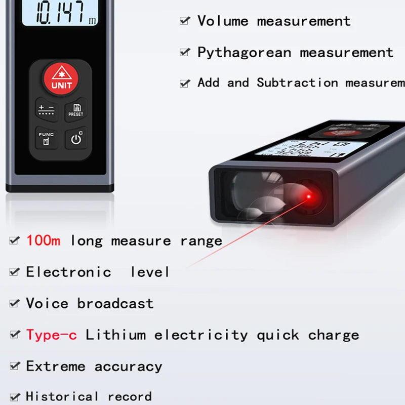 Laser rangefinder, aluminum alloy shell, USB charging, multiple measurement modes, 262FT/328FT distance with angle function