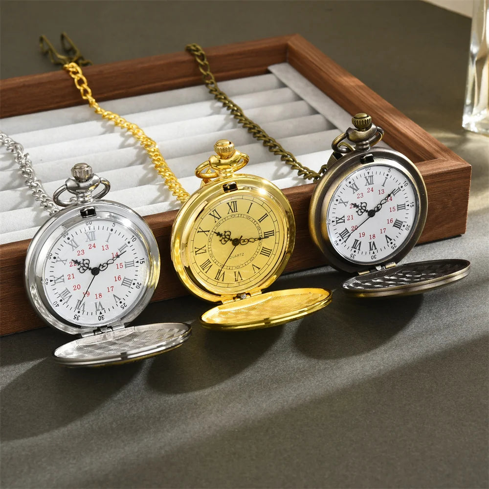 Fashionable Gold Roman Numerals Quartz Pocket Watch Large Chain Gift Pocket Watch