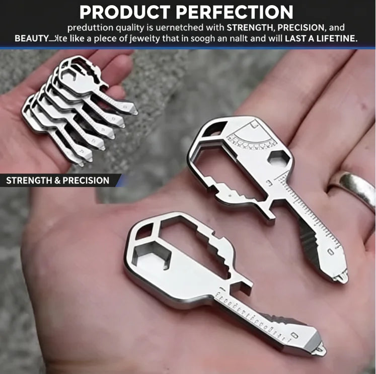 Multi-tool | Original Key Shaped Pocket Tool | Stainless Steel Keychain Utility Gadget | 16+ Tools | TSA Safe Multitool