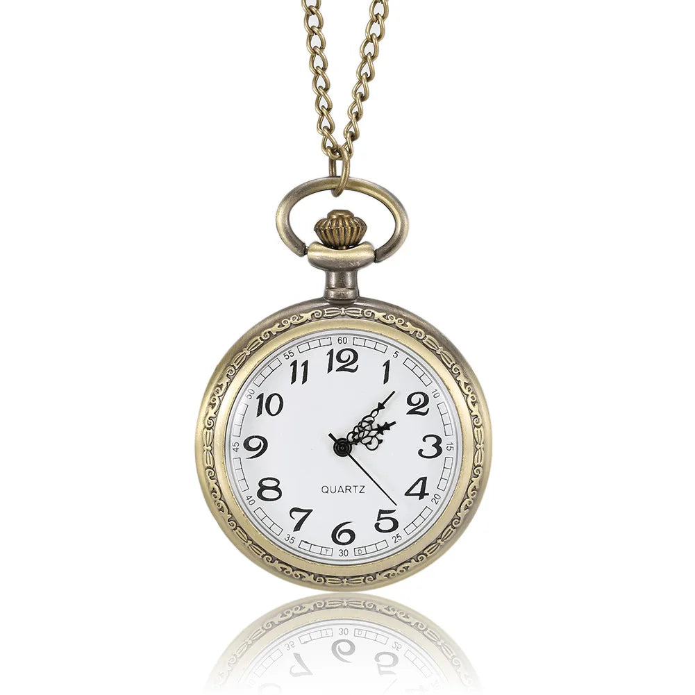 1 Pcs pocket watch with roman numerals Men Women Bronze Quartz Carved Case pocket watch on chain numerals nurse pocket watch