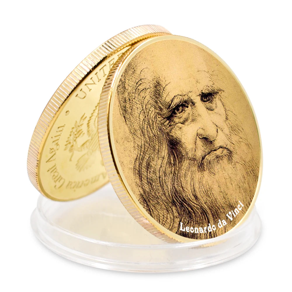 EU Style Sliver Coins Leonardo Da Vinci Paintings Coin Classic Metal Artwork The Renaissance Retro Commemorative Coin Home Decor