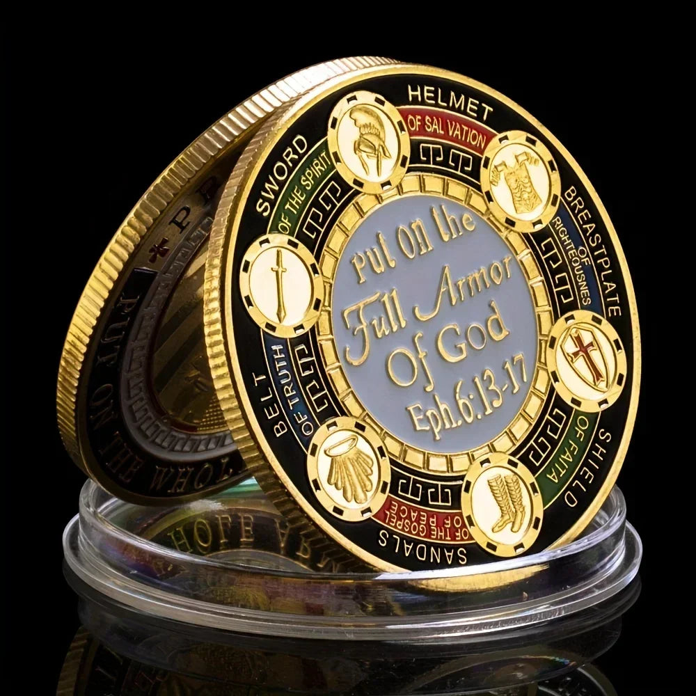 Full Armor Of God Challenge Coin - Pray Always Souvenir Collectible - Golden Commemorative Coin