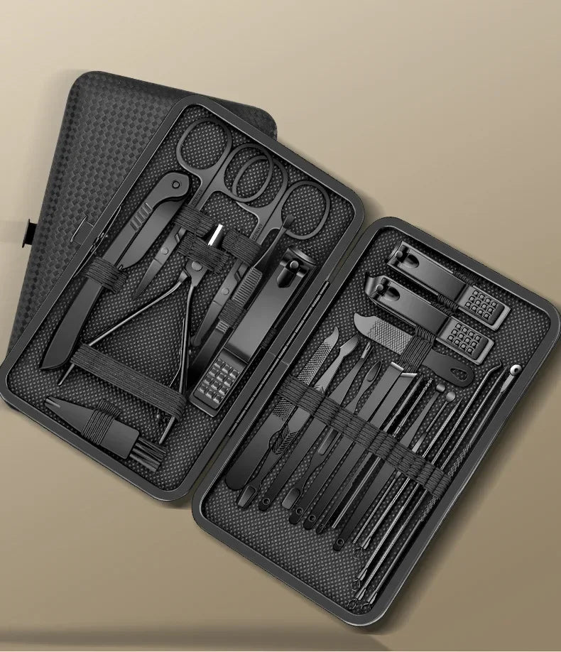 7/8/10/12/15/24pcs Set Professional Manicure Set Kits Stainless Steel Fingernail Toenail Clippers Set with Leather Portable