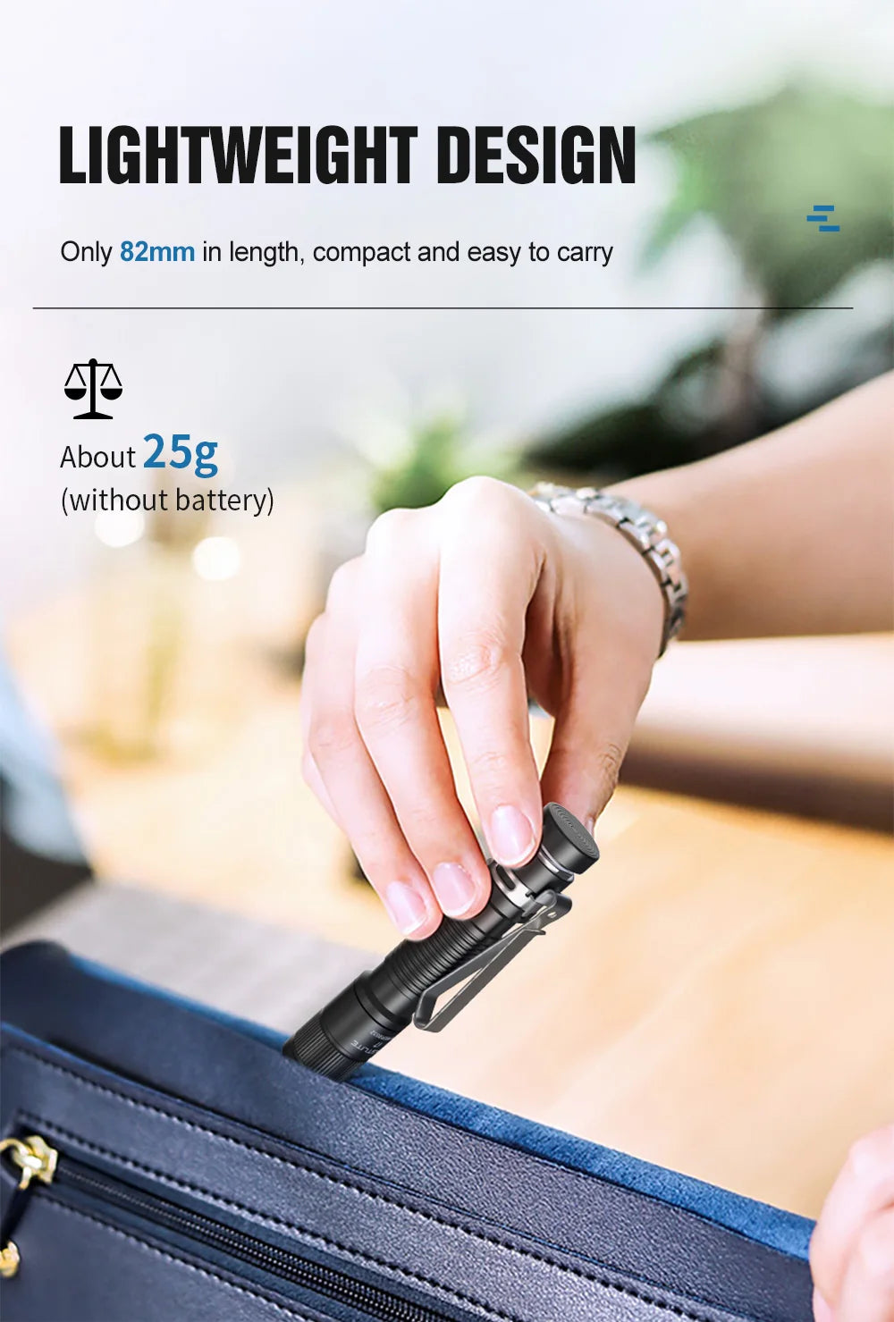 Vastlite i7 Compact EDC Flashlight 545 Lumens Torch Light Mini Black Pen Flashlights