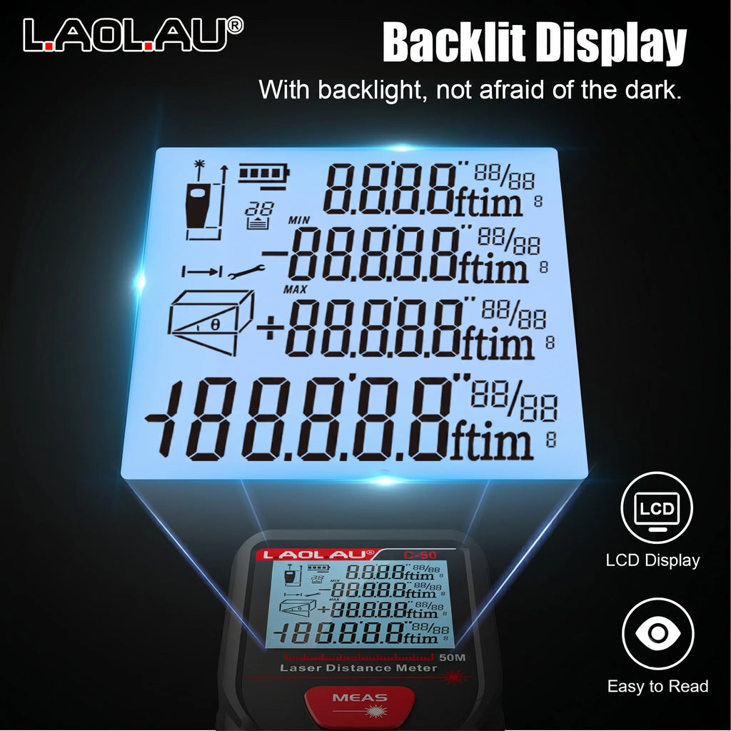 LAOLAU Digital Laser Range Finder RED/Green Laser Beam Meter High Precision Measuring Tools Backlit Screen IP54 Waterproof