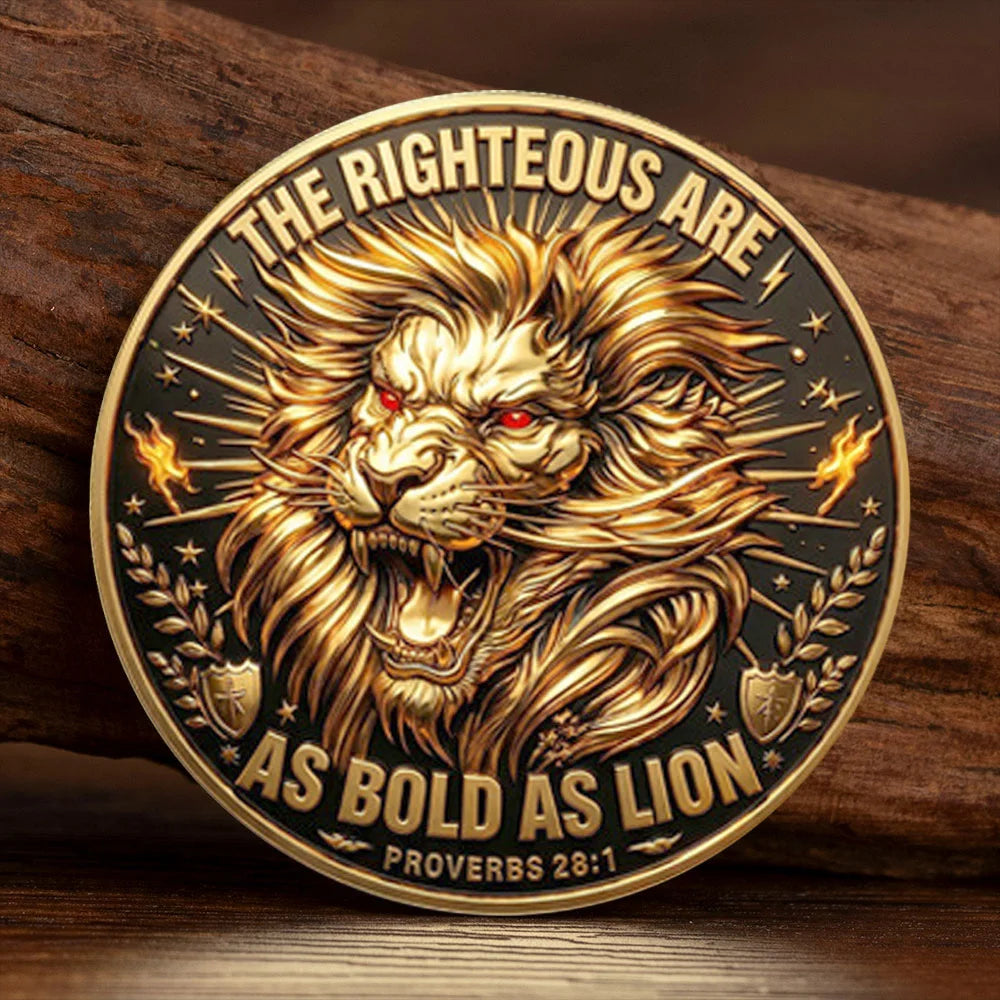 Be Strong and Courageous Joshua 1:9 Gold Plated Collection Coin As Bold As Lion Jesus Cross Souvenir Coin