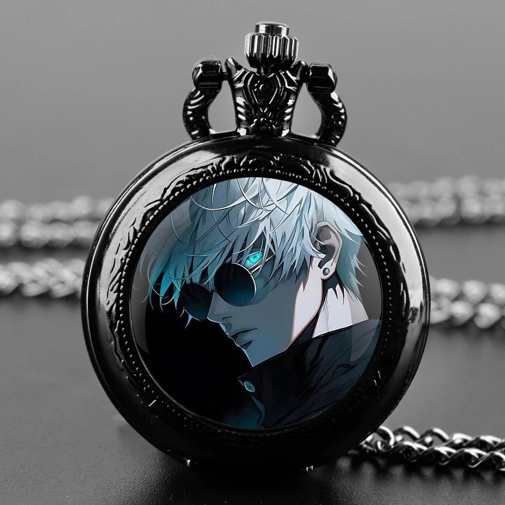 Jujutsu Kaisen Pocket Watch Elegant Exquisite Reteo Black Creative Design Quartz Pocket Watches for Women Men Children