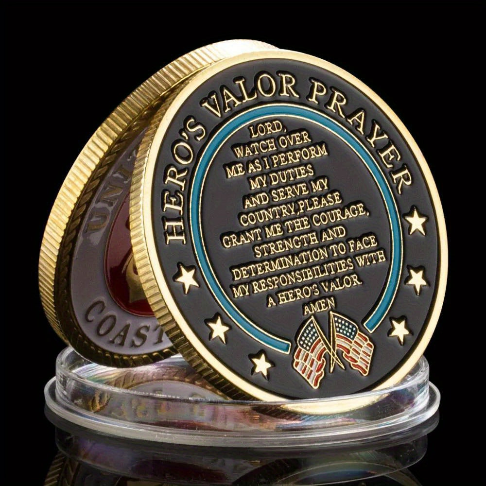 United States Coast Guard Challenge Coin and HeroValor Prayer for Courge Coins Golden Plated Souvenirs Decors Commemorative Coin