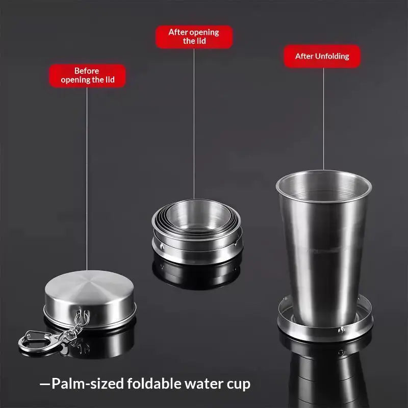 Stainless Steel Teacup with Collapsible Design for Camping Easy to Pack Lightweight Cookware for Outdoors