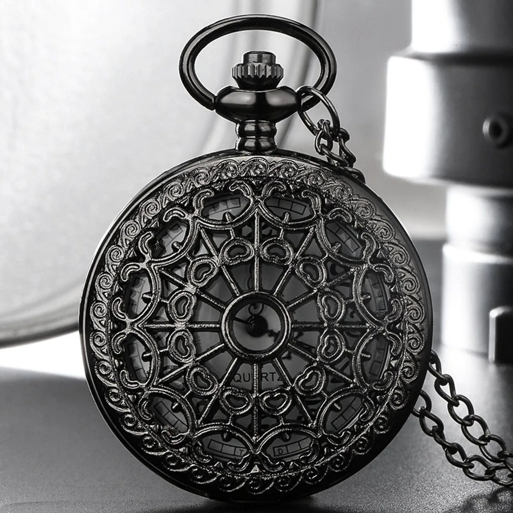 Hollow Flower Pocket Watch Classic Retro Flip Circular Pin Necklace Pocket Watch Suitable for Wedding Season and Christmas Gifts