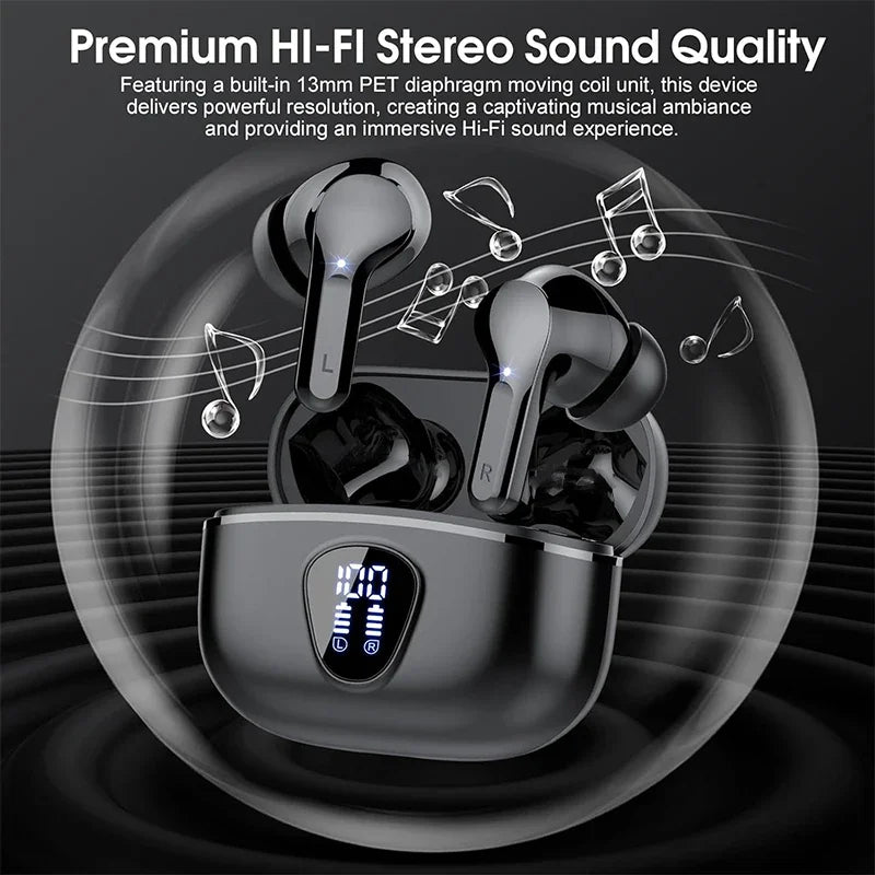 BT5.4 Wireless Ear Buds with LED Display HiFi Stereo Ear Buds with 48H Play Time ENC Noise Cancelling Headphones IP7 Earphones