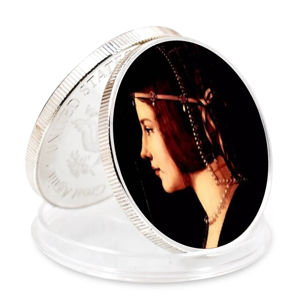 EU Style Sliver Coins Leonardo Da Vinci Paintings Coin Classic Metal Artwork The Renaissance Retro Commemorative Coin Home Decor