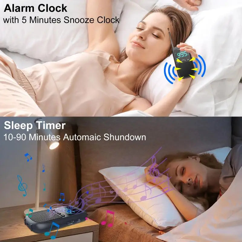 New Mini AM/FM Portable Radios Pocket Receiver Stereo Speaker Rechargeable Radio with Alarm Clock for Outdoor Weather Broadcast