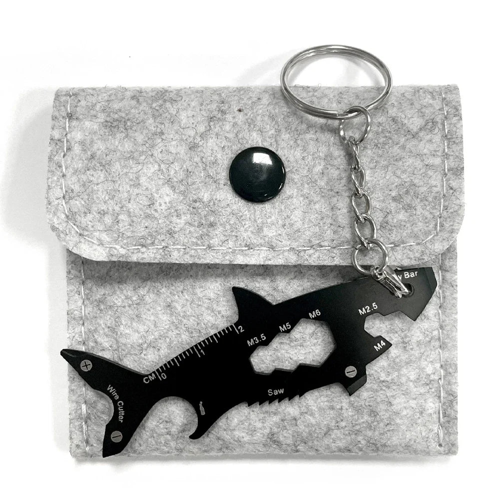 Multi-function 15 in 1 Shark Shaped Outdoor Bottle Opener Wallet Tool Card Stainless Pocket Screwdriver Survival Tool Keychain