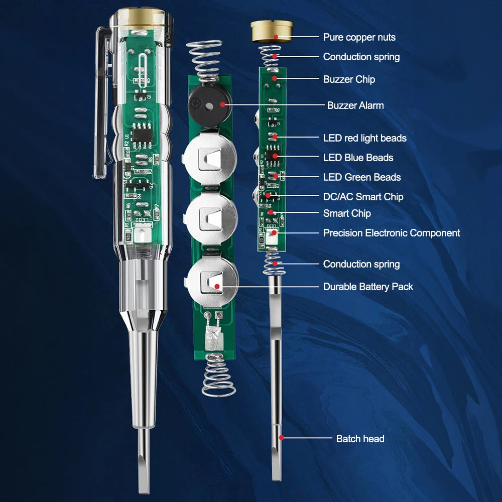 AC24-250V Intelligent Voltage Circuit Tester Pen Screwdriver Electric Test Detector Slotted Screwdriver Test Pen with Buzzer
