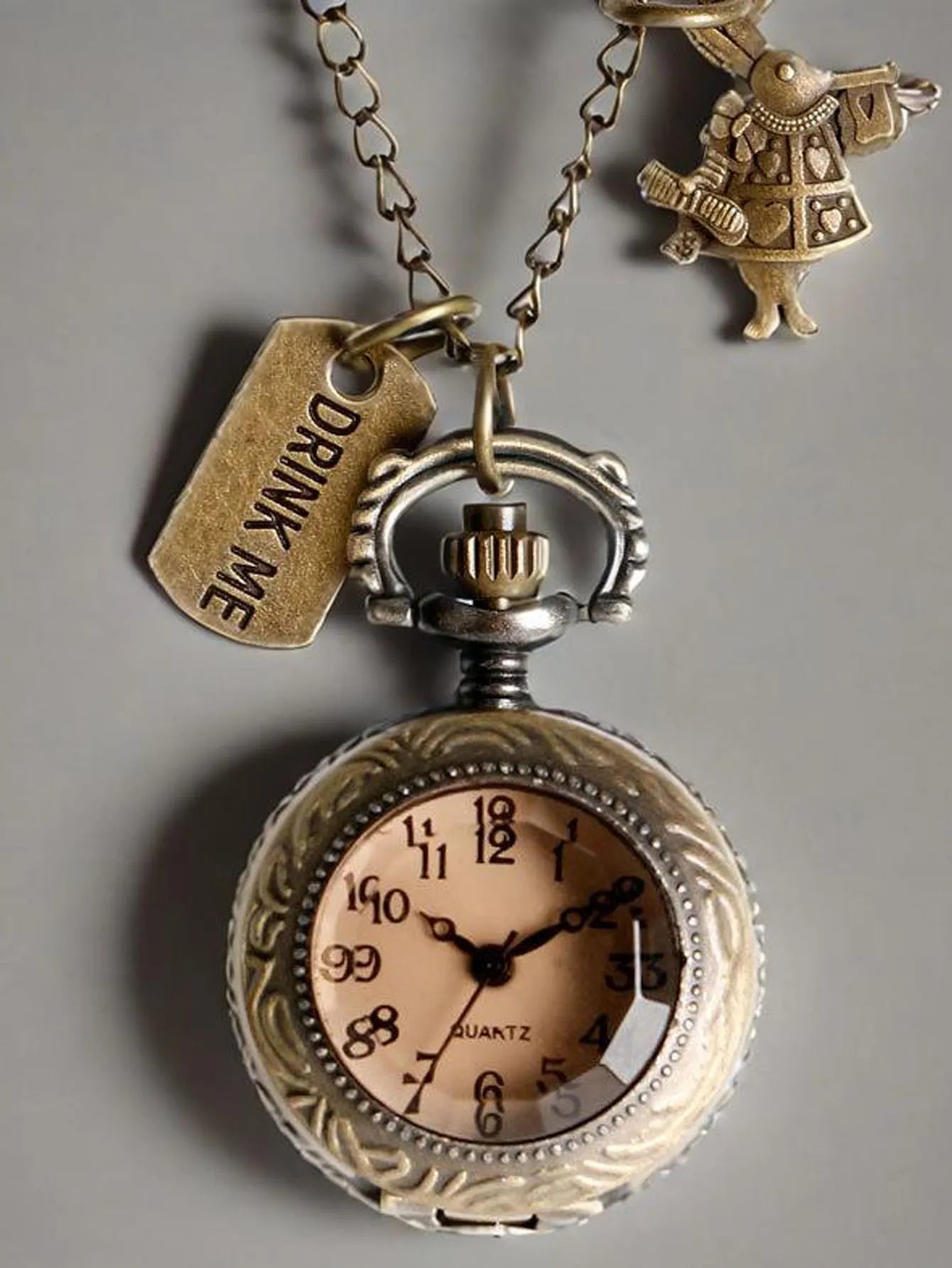 Vintage brown glass classical flip pocket watch, quartz carved small pocket watch