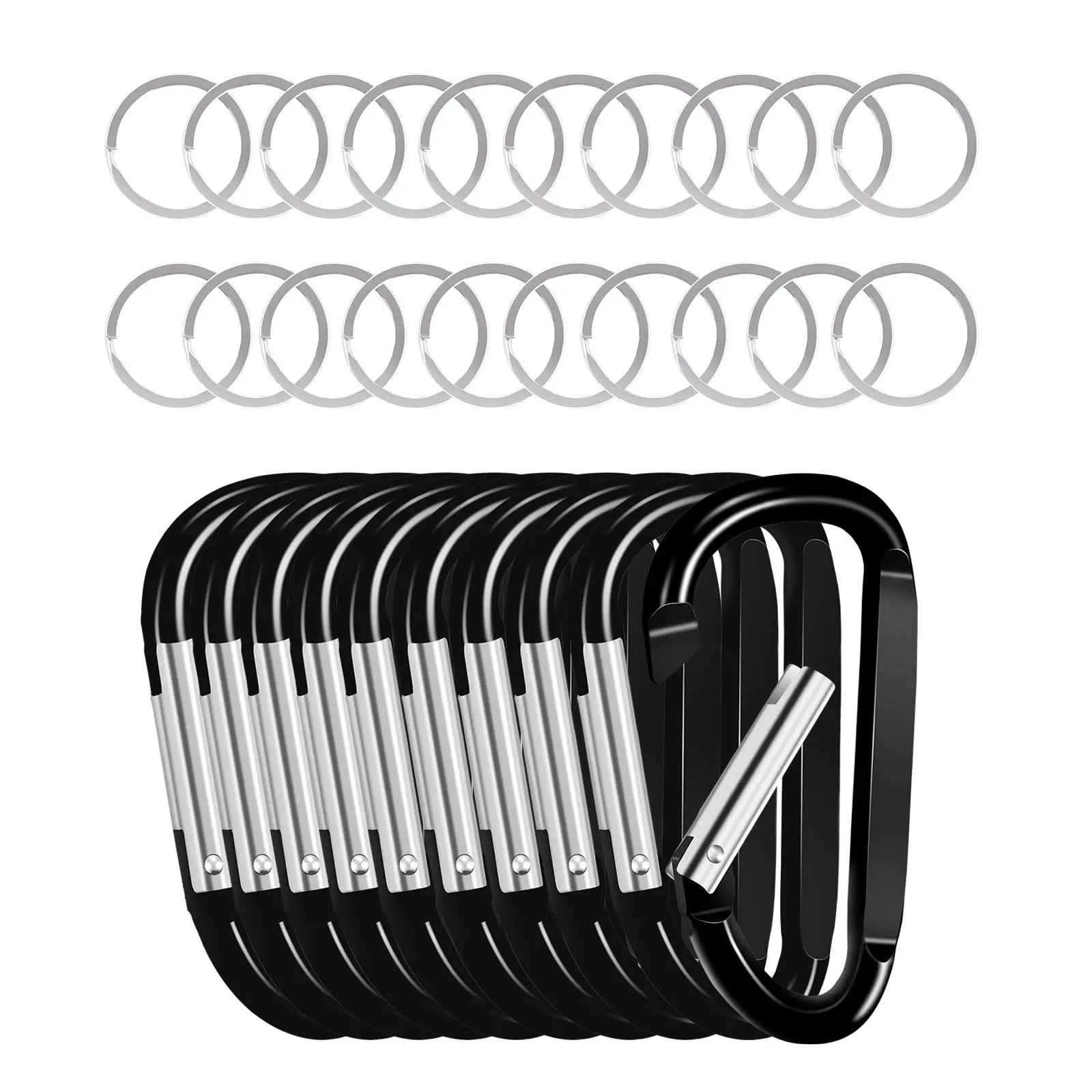 10 PCS Black Aluminum Alloy D Ring Carabiner 3.07" Spring Snap Hook Keychain Clip for Cars
