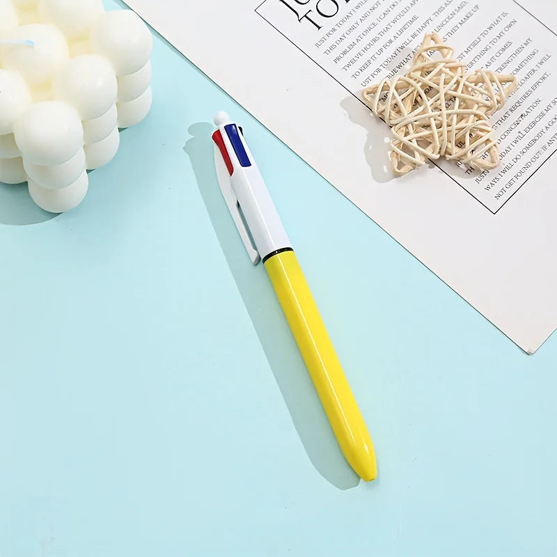 6 Multi-Color 4-in-1 Plastic Ballpoint Pens, 1mm Tip, Available in Red, Blue, Green, and Black, with Pressable Refills, Suitable for Study, Work, Notebooks, Journals, and Highlighting