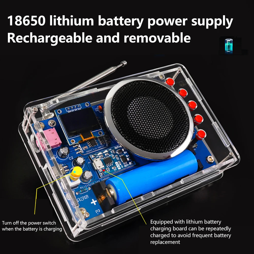 Portable FM Radio DIY Kit RDA5807 Radio DIY Module 87-108MHz Adjustable Frequency Radio DIY With OLED Display