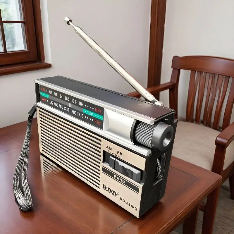 Mini Portable FM AM Radio Rehchargeable Vintage Dual Band Radios with Telescopic Antenna Rotary Switch 2 Power Supply for Elder