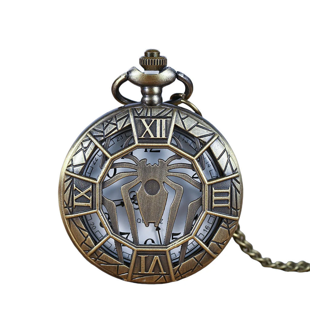 Vintage Hollow Spider Pocket Watch Metal Roman Numerals Large Pocket Watch Couple Pocket Watch Friendship Jewelry Chain Watch Holiday Gift