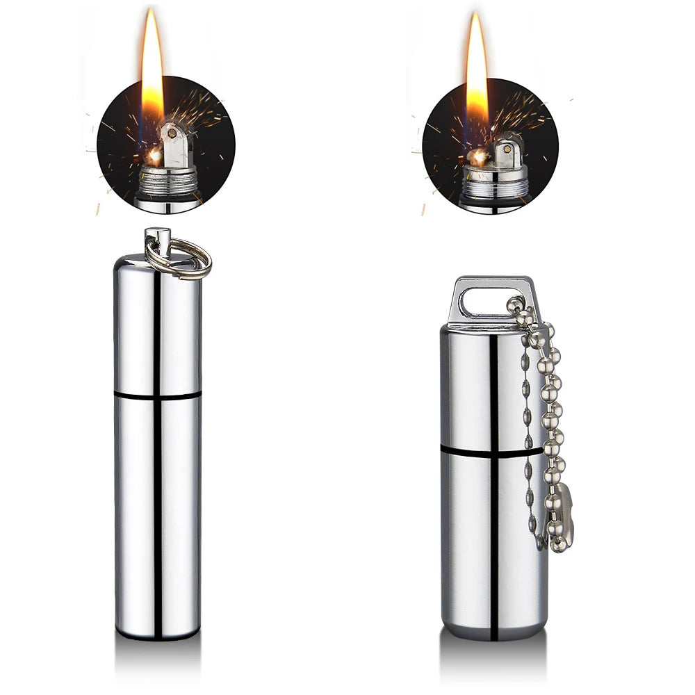 Mini Keychain Kerosene Lighter Portable Waterproof Cigarette Lighters Outdoor Survive Tool Grinding Wheel Men‘s Gift No Oil
