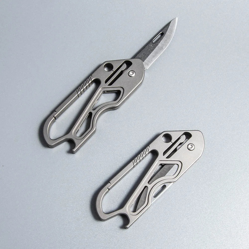 Titanium Alloy Keychain Folding Knife Multifunctional EDC Pocket Cutter With Bottle Opener Portable Outdoor Daily Carry Tool