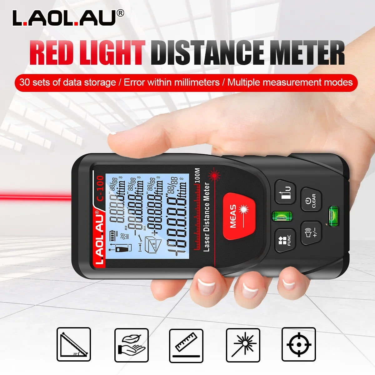 LAOLAU Digital Laser Range Finder RED/Green Laser Beam Meter High Precision Measuring Tools Backlit Screen IP54 Waterproof