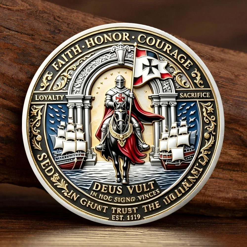 Knights Templar Challenge Coin Deus Vult & Non Nobis Domine Commemorative Coin Antique Gold Plated Collectible