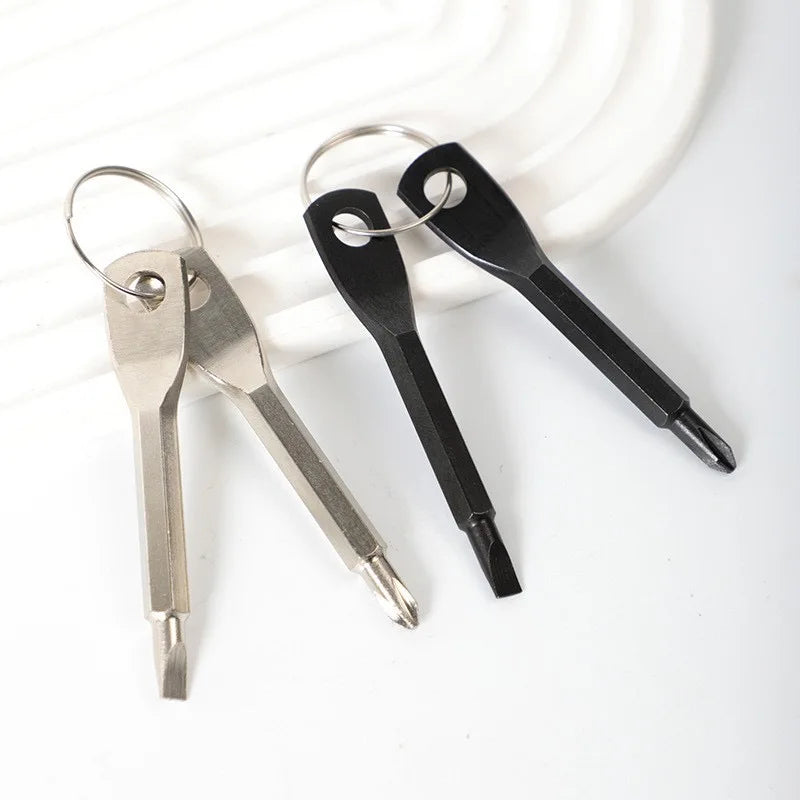 Portable Phillips Slotted Screwdriver Key Ring Multi Mini Pocket Repair Tool Gadget